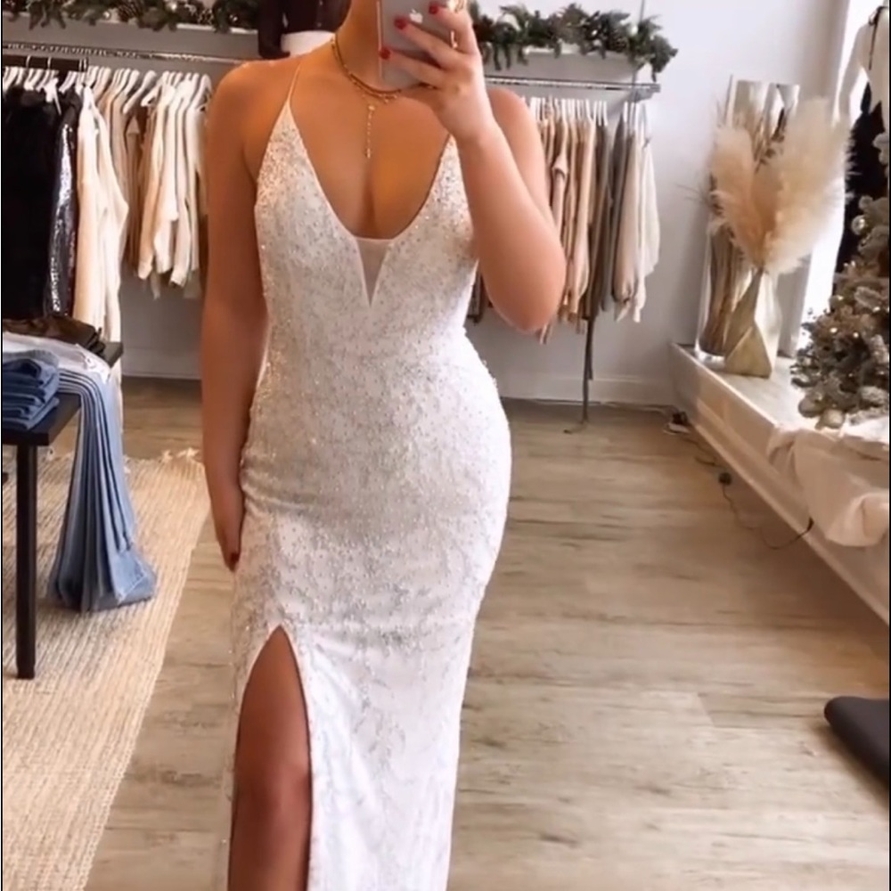 Sherri Hill white sequin prom dress